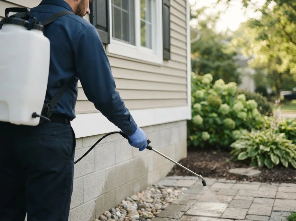 Pest control technician inspecting a home in Peterman, AL